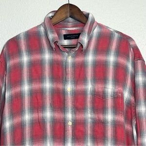 All Saints Mannix Button Up Shirt Red Gray Long Sleeve Mens Medium Allsaints